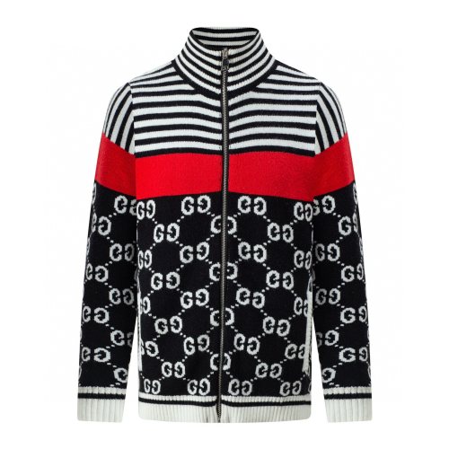 Gucci Zipper High Neck Full Print Stripe Logo Casual Long Sleeve Jacket Sweater Coat