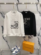 Loewe Fashion Splicing Color Contrast Embroidered Logo Round Neck Hoodie Unisex Casual Loose Sweatshirt
