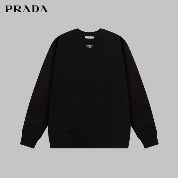 Prada Classic Triangle Logo Loog Round Neck Sweatshirt Unisex Casual Loose Sweatshirt