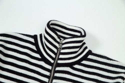 Gucci Zipper High Neck Full Print Stripe Logo Casual Long Sleeve Jacket Sweater Coat