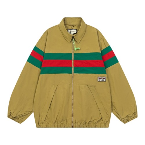 Gucci New Splicing Ribbon Bear Collar Zipper Long Sleeve Jacket Coat