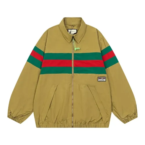 Gucci New Splicing Ribbon Bear Collar Zipper Long Sleeve Jacket Coat