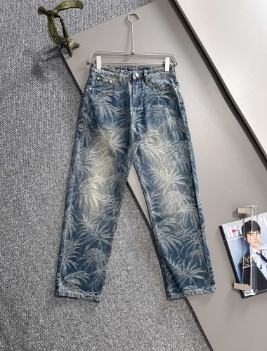 Louis Vuitton New Fashion Jacquard Leaf Piercing Jeans Pants