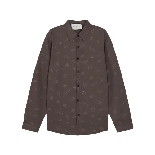 Gucci Classic Full Bee Logo Printed Long Sleeve Shirt