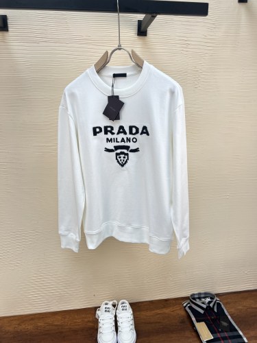 Prada New Embroidered Logo Printed Sweatshirt Unisex Casual Round Neck Sweatshirt