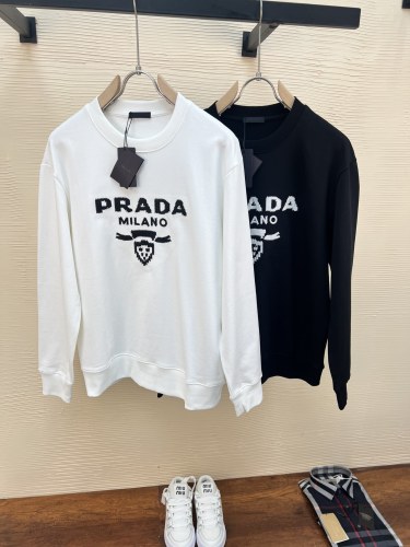 Prada New Embroidered Logo Printed Sweatshirt Unisex Casual Round Neck Sweatshirt