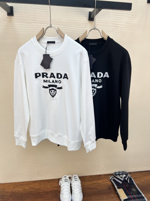 Prada New Embroidered Logo Printed Sweatshirt Unisex Casual Round Neck Sweatshirt