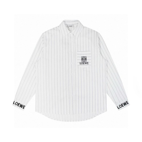 Loewe New Unisex Embroidered Logo Blended Grey Stripe Embroidered Shirt