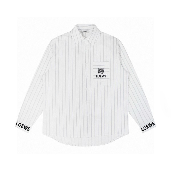 Loewe New Unisex Embroidered Logo Blended Grey Stripe Embroidered Shirt