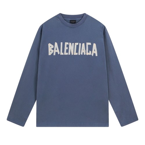 Balenciaga Classic Logo Long Sleeve T-shirt Unisex Washed Hole Casual Long Sleeve