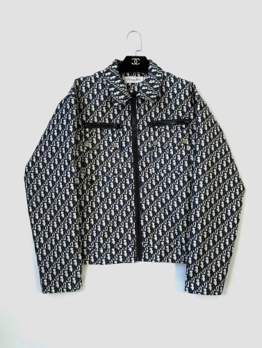 Dior New Unisex Full Logo Jacquard Collar Zipper Jacket