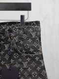 Louis Vuitton Full Print Jacquard Embroidered Little Red Straight leg Jeans Unisex Washed Punched Jeans
