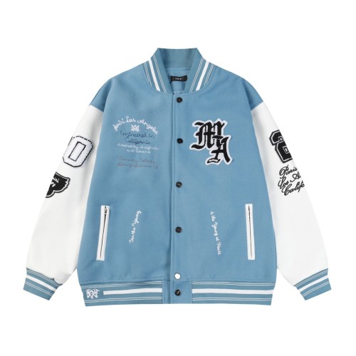 Amiri New Tianma Embroidered Spliced Leather Baseball Jacket