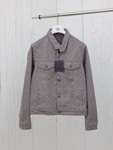 Louis Vuitton Full Dark Pattern Vintage Logo Denim Coat Unisex Fashion Denim Jacket