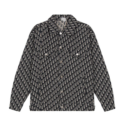 Dior New Full Logo Jacquard Washed Denim Coat Unisex Classic Casual Jacket