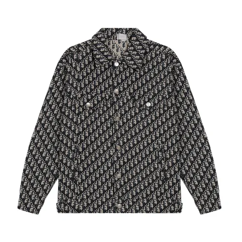 Dior New Full Logo Jacquard Washed Denim Coat Unisex Classic Casual Jacket