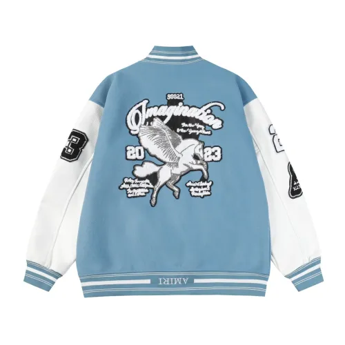 Amiri New Tianma Embroidered Spliced Leather Baseball Jacket