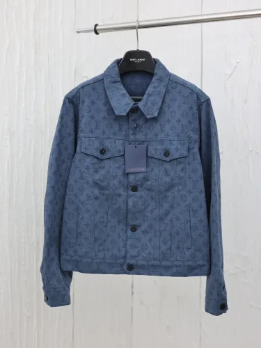 Louis Vuitton Full Dark Pattern Vintage Logo Denim Coat Unisex Fashion Denim Jacket