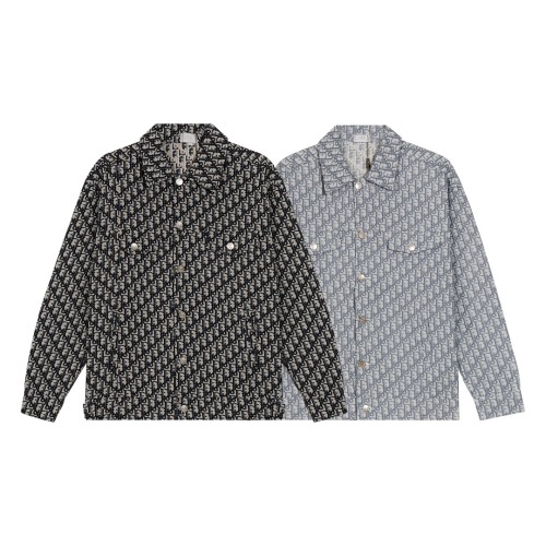 Dior New Full Logo Jacquard Washed Denim Coat Unisex Classic Casual Jacket