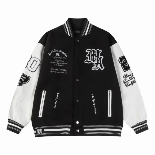 Amiri New Tianma Embroidered Spliced Leather Baseball Jacket