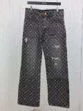 Louis Vuitton Full Print Jacquard Embroidered Little Red Straight leg Jeans Unisex Washed Punched Jeans