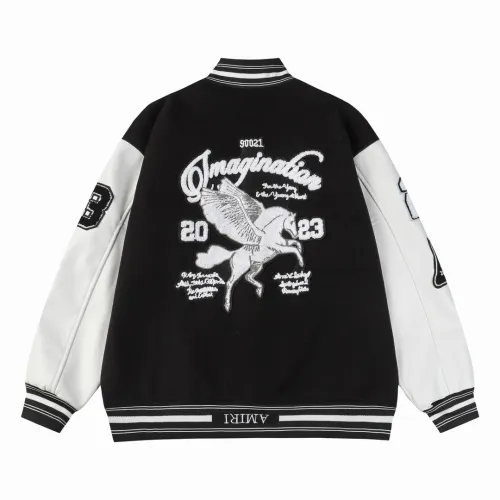 Amiri New Tianma Embroidered Spliced Leather Baseball Jacket