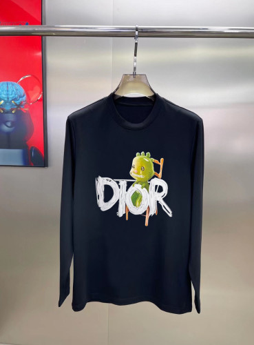 Dior Fashion Cartoon Logo Printed Long Sleeve T-shirt Unisex Casual Cotton T-shirt