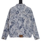 Louis Vuitton Street High Destruction Flower Rose Jacquard Jacket Fashion Washed Denim Jacket
