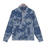 Louis Vuitton Fashion Mosaic Checkered Fuzzy Denim Jacket Coat