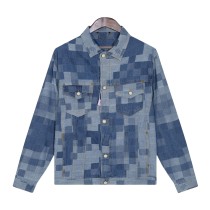 Louis Vuitton Fashion Mosaic Checkered Fuzzy Denim Jacket Coat