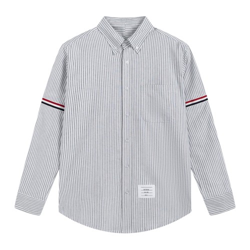 Thom Browne New Classic Striped Double Sleeve Ribbed Oxford Long Sleeve Shirt