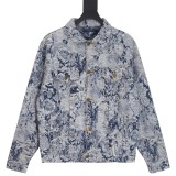 Louis Vuitton Street High Destruction Flower Rose Jacquard Jacket Fashion Washed Denim Jacket