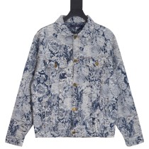 Louis Vuitton Street High Destruction Flower Rose Jacquard Jacket Fashion Washed Denim Jacket