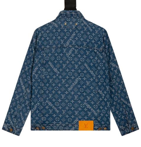 Louis Vuitton Fashion Full Print Jacquard Old Flower Coat Couple Heavy duty Washed Denim Jacket