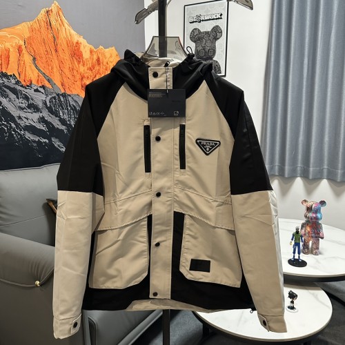 Prada New Splicing Zipper Hooded Jacket Unisex Casual Hooded Coat