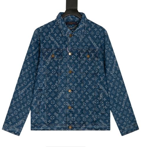 Louis Vuitton Fashion Full Print Jacquard Old Flower Coat Couple Heavy duty Washed Denim Jacket