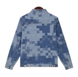 Louis Vuitton Fashion Mosaic Checkered Fuzzy Denim Jacket Coat