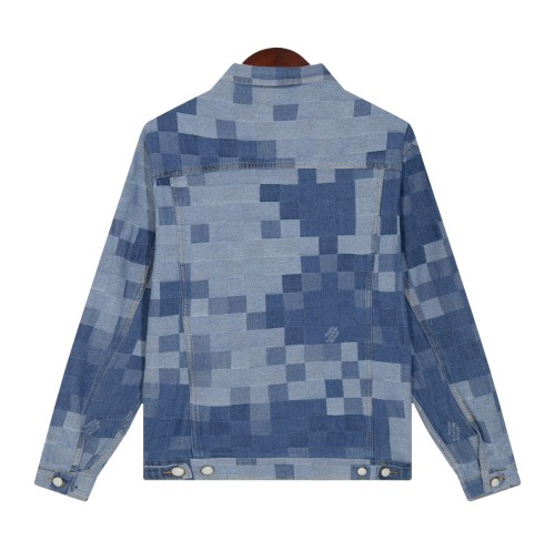 Louis Vuitton Fashion Mosaic Checkered Fuzzy Denim Jacket Coat