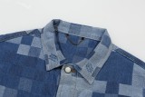 Louis Vuitton Fashion Mosaic Checkered Fuzzy Denim Jacket Coat