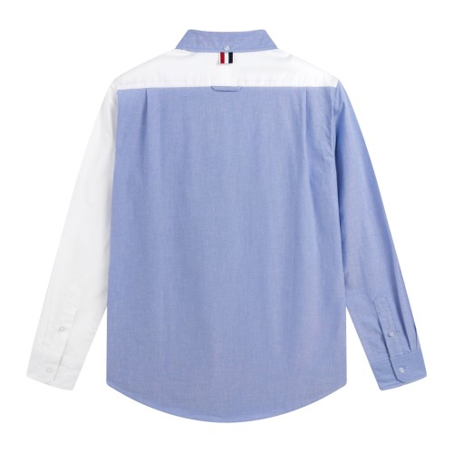 Thom Browne New Unisex White Blue Contrast Splicing Long Sleeve Shirt