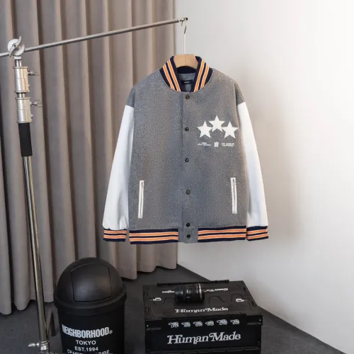 Amiri Classic Embroidered Logo Ball Jacket Couple Splice Leather Coat