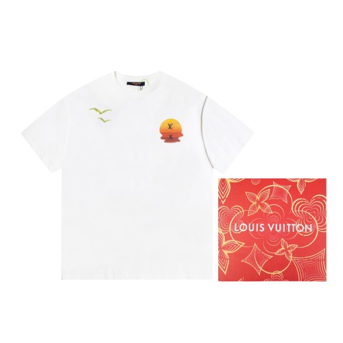 Louis Vuitton Beach Fashion Beach Sunset Printed Short Sleeve Couple Loose Round Neck T-shirt