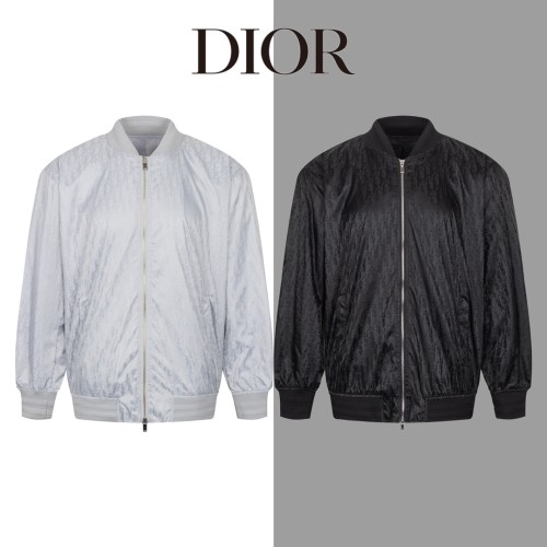 Dior Classic Dark Pattern Full Print Jacquard Zipper Coat Unisex Oversize Casual Coat