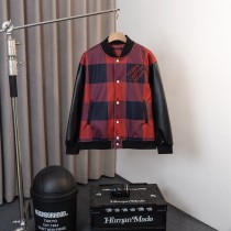 Louis Vuitton Classic Stinger Logo Ball Jacket Couple Splice Leather Checkered Coat