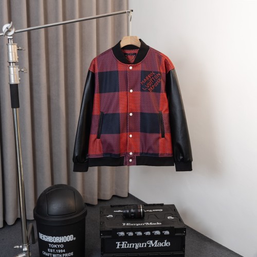 Louis Vuitton Classic Stinger Logo Ball Jacket Couple Splice Leather Checkered Coat