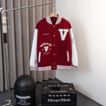 Versace Classic Stinger Logo Ball Jacket Couple Splicing Leather Coat