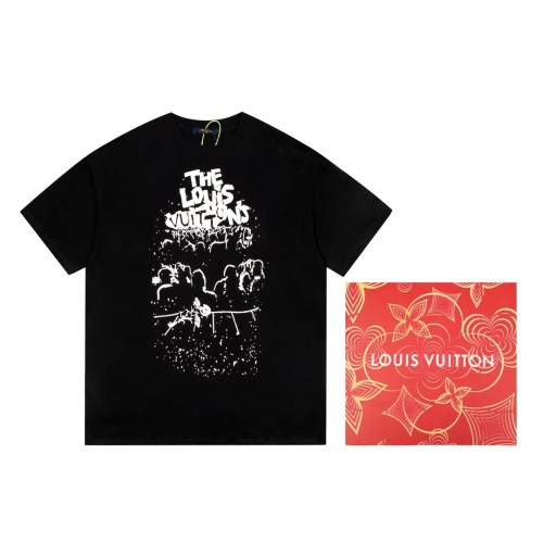 Louis Vuitton Fashion Concert Gradient 3D Printed Short Sleeve Couple Loose Round Neck T-shirt