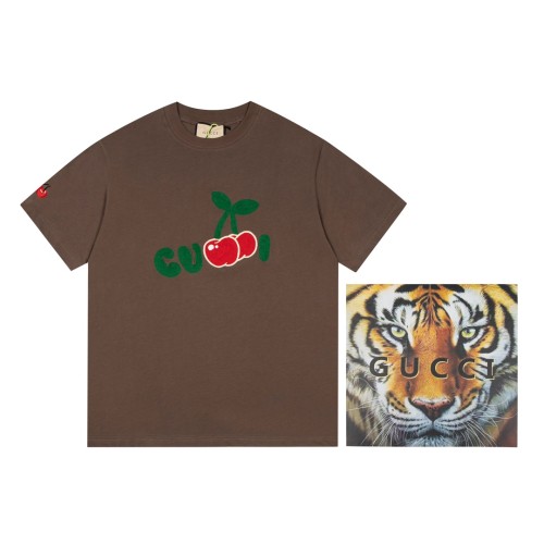 Gucci Fashion Cherry Logo Printed Short Sleeve Unisex Loose Casual T-shirt
