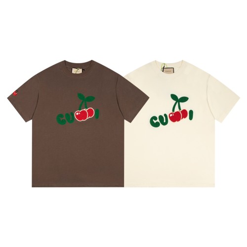 Gucci Fashion Cherry Logo Printed Short Sleeve Unisex Loose Casual T-shirt
