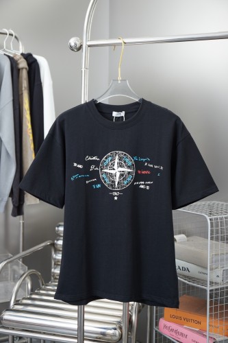 Dior Fashion Compass Printed Short Sleeve Unisex Casual Round Neck T-shirt